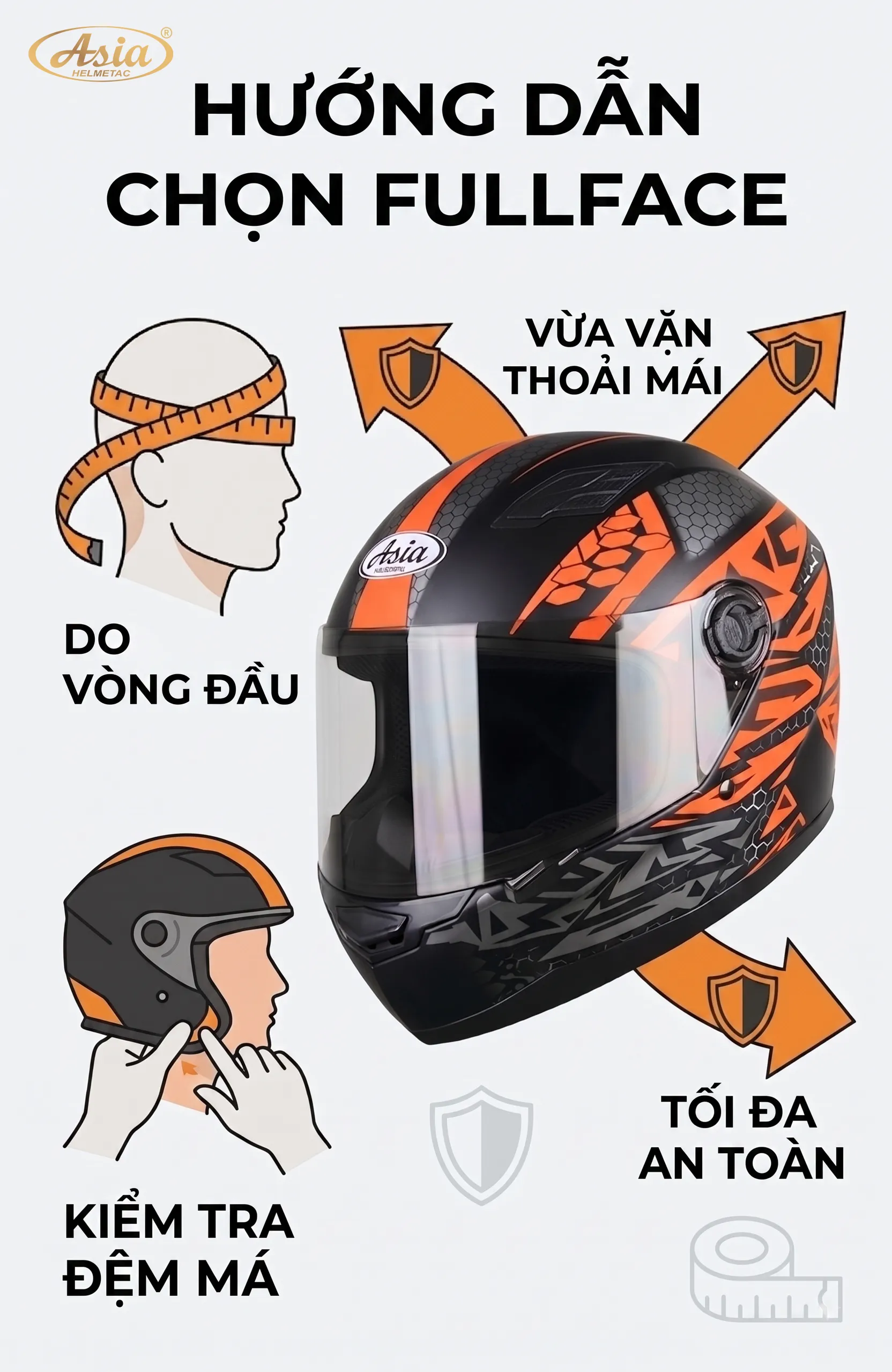 Cách chọn mũ Fullface đúng size thoải mái và an toàn
